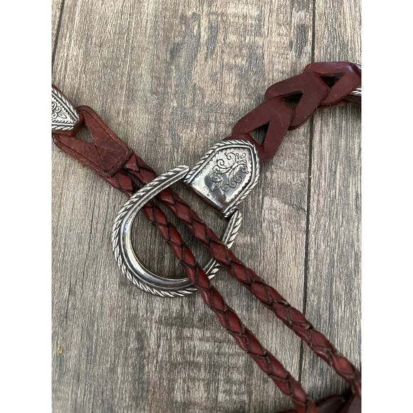 Vintage Brighton Women\'s Brown Woven braided western Leather Etched Metal Belt main image 5
